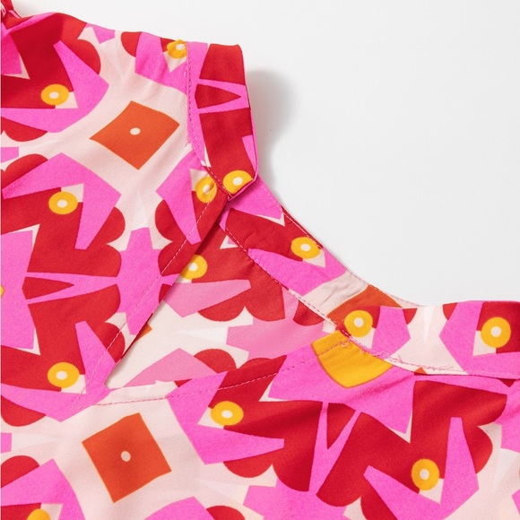 Strawberry Pink Geo Print V-neck Maxi Dress Bohemian Long Dress - Picture 12 of 12